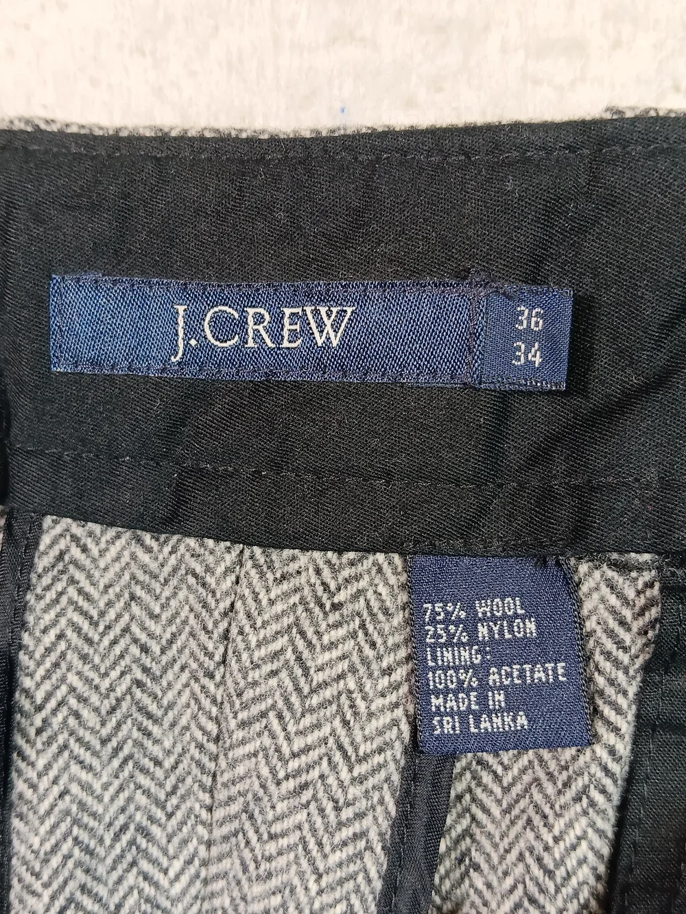 Vintage J Crew Pants Mens 36x34 Gray Wool Herringbone Pleated Pants Office